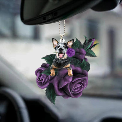 Australian Cattle In Purple Rose Car Hanging Ornament, Ornament Decoration For Car - Best gifts your whole family