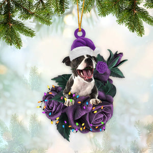 Staffordshire Bull Terrier In Purple Rose Christmas Ornament Christmas Gift To Dog Lover - Best gifts your whole family