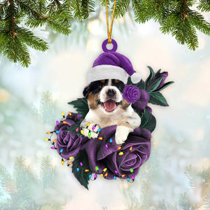 Australian Shepherd In Purple Rose Christmas Ornament Dog Hanging Ornament - Best gifts your whole family