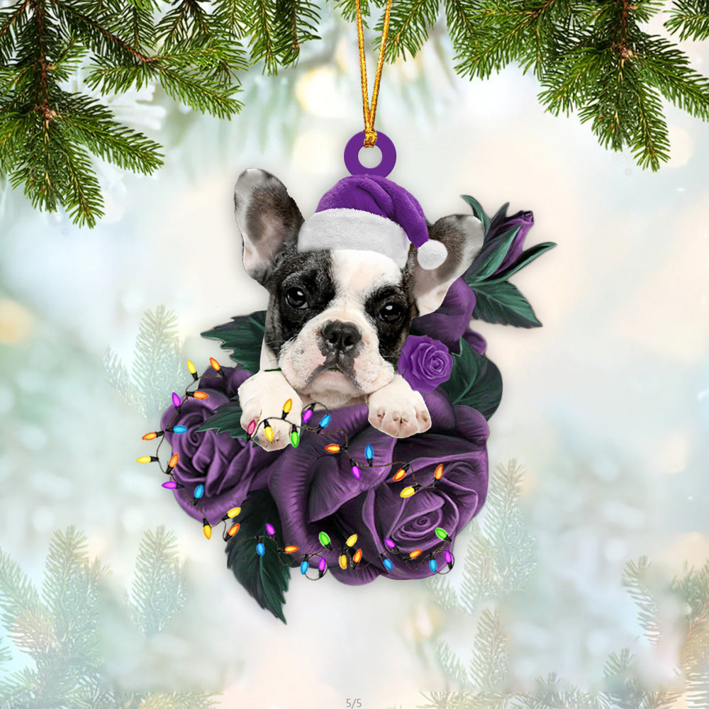 Cool French Bulldog In Purple Rose Christmas Ornament Christmas Gift To Dog Lover - Best gifts your whole family