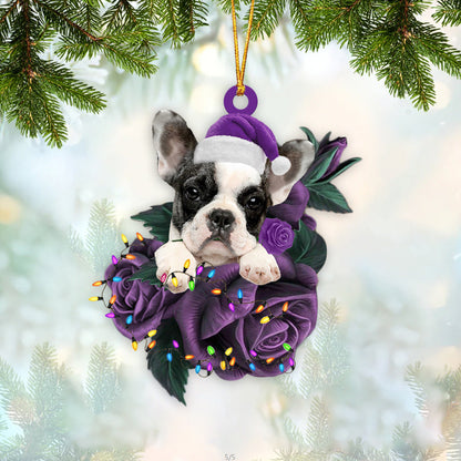 Cool French Bulldog In Purple Rose Christmas Ornament Christmas Gift To Dog Lover - Best gifts your whole family