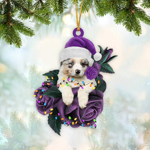 Australian Shepherd In Purple Rose Christmas Ornament Dog Hanging Ornament For Christmas - Best gifts your whole family