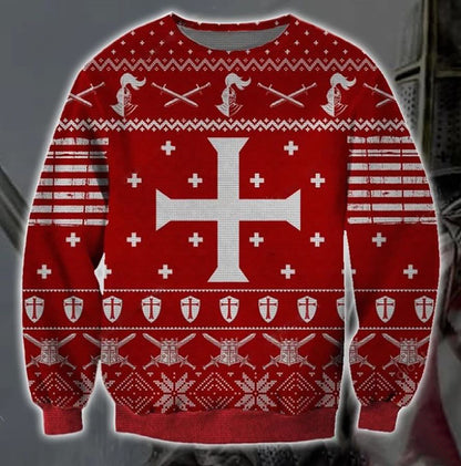 Knights Templar Knitting 3D Christmas Ugly Sweater, Christmas Ugly Sweater, Christmas Gift, Gift Christmas 2024