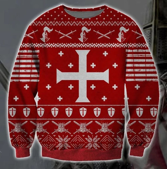 Knights Templar Knitting 3D Christmas Ugly Sweater, Christmas Ugly Sweater, Christmas Gift, Gift Christmas 2024