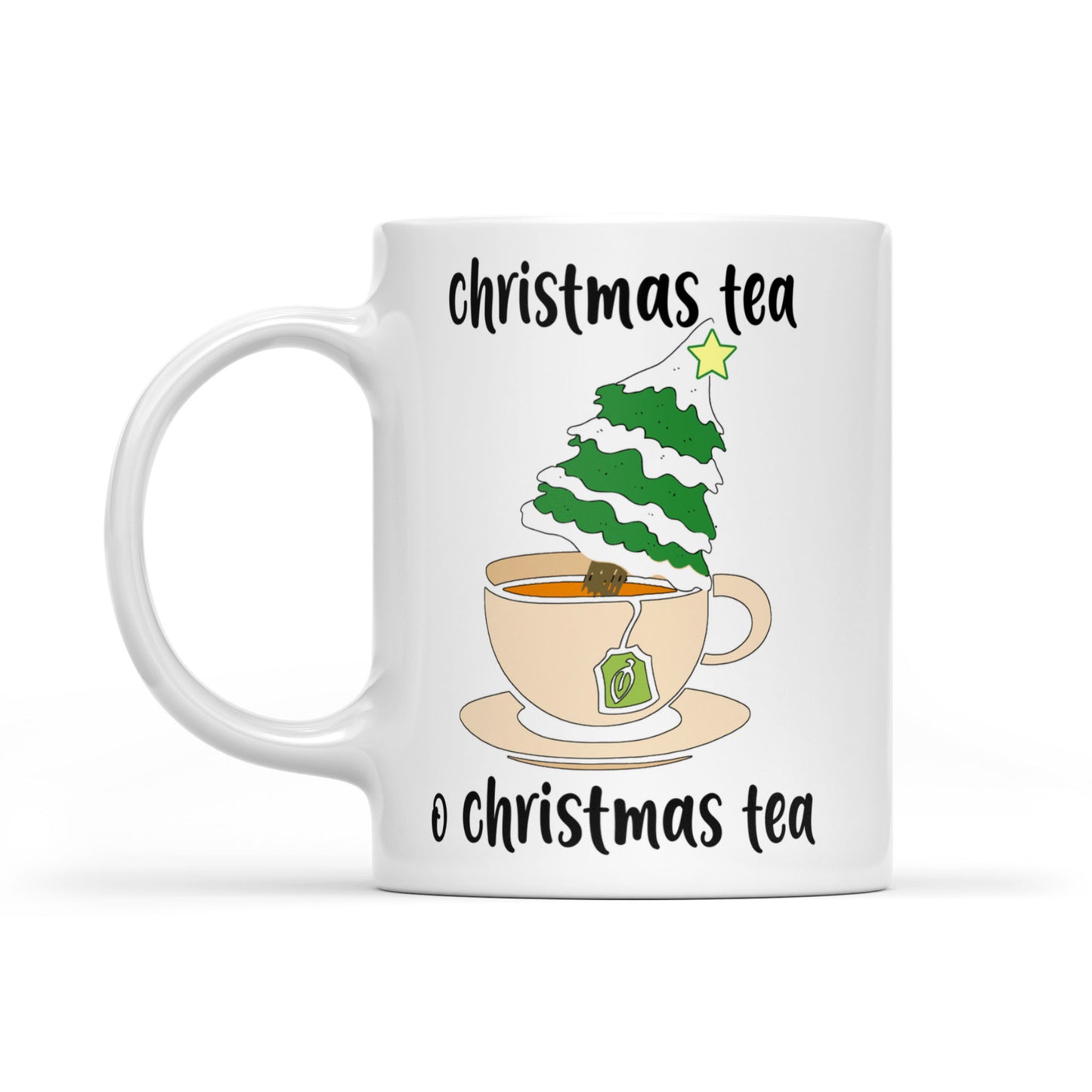 Funny Christmas Outfit - Christmas Tea Christmas Tree Pun.  White Mug Gift For Christmas