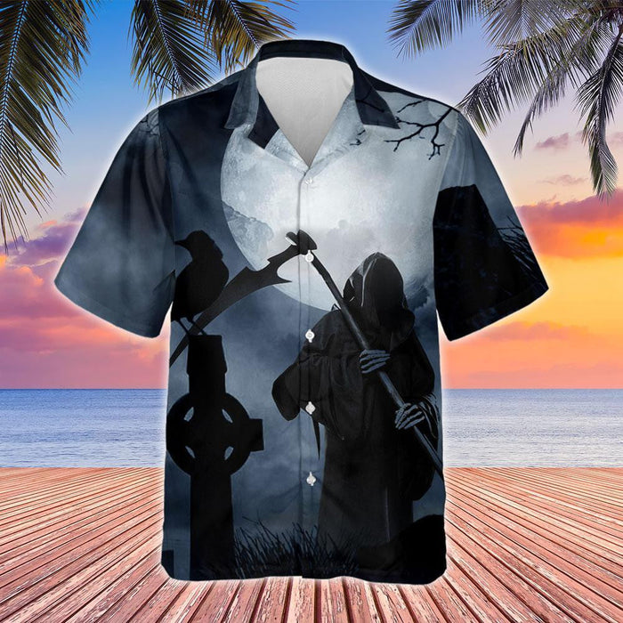 Grim Reaper Under The Moonlight Design Hawaiian Shirt,Hawaiian Shirt Gift, Christmas Gift