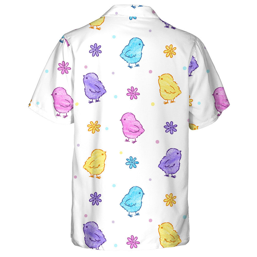 Cute Colorful Baby Chicken With Flowers And Dots Hawaiian Shirt, Hawaiian Shirt Gift, Christmas Gift