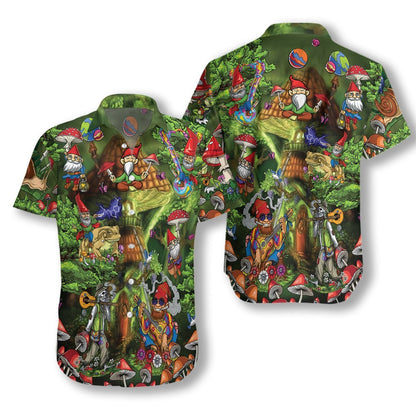 Gnome Hippie On Dark Green Design Hawaiian Shirt,Hawaiian Shirt Gift, Christmas Gift