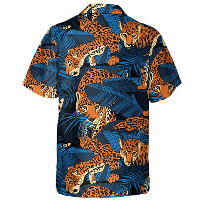 Leopard And Tropical Banana At A Dark Blue Night Hawaiian Shirt, Hawaiian Shirt Gift, Christmas Gift