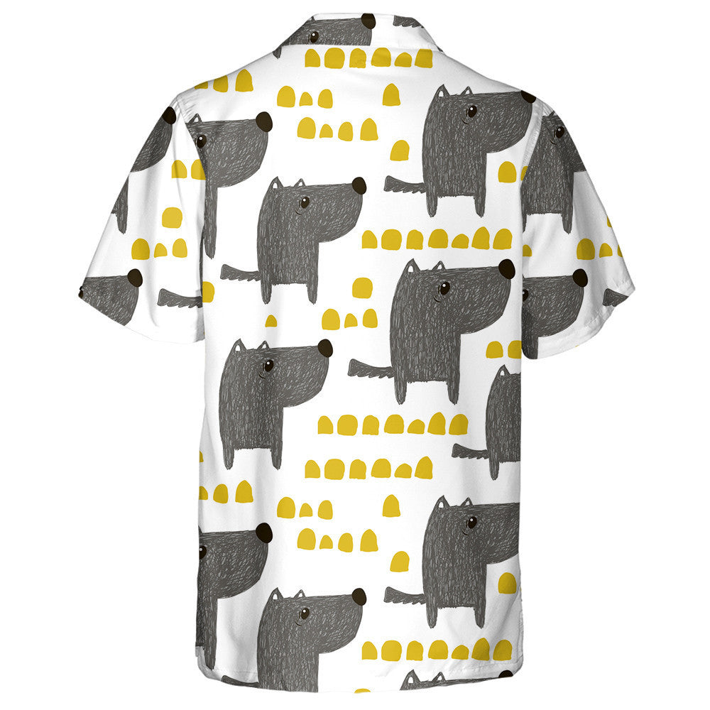 Hand Drawn Grey Wolf In Forest Cartoon Style Hawaiian Shirt, Hawaiian Shirt Gift, Christmas Gift