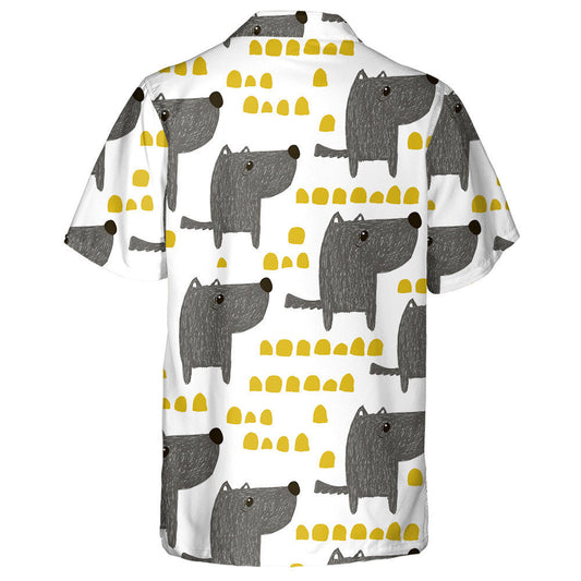 Hand Drawn Grey Wolf In Forest Cartoon Style Hawaiian Shirt, Hawaiian Shirt Gift, Christmas Gift