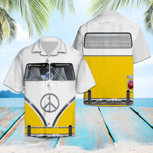 While And Yellow Mix Hippie Bus Windshile Hawaiian Shirt, Hawaiian Shirt Gift, Christmas Gift