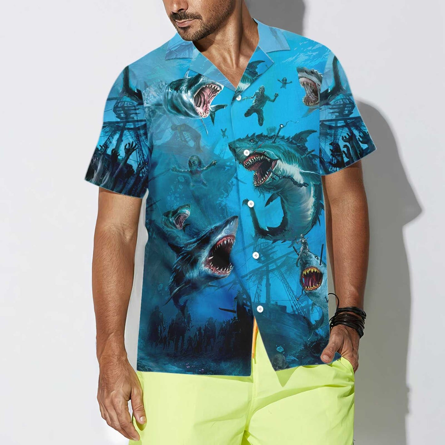 Angry Shark Under The Sea Hawaiian Shirt, Hawaiian Shirt Gift, Christmas Gift