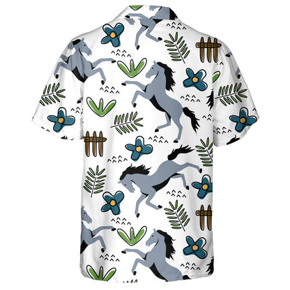 Horse Hand Drawn And Flora In Cartoon Style Hawaiian Shirt, Hawaiian Shirt Gift, Christmas Gift