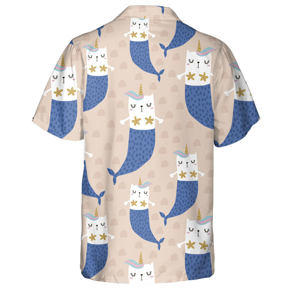Magical Cat Mermaid With Horns On Pink Hawaiian Shirt,Hawaiian Shirt Gift, Christmas Gift