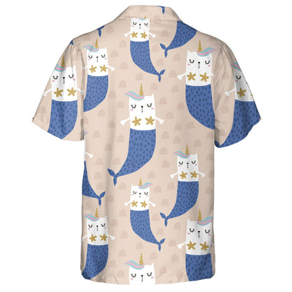 Magical Cat Mermaid With Horns On Pink Hawaiian Shirt,Hawaiian Shirt Gift, Christmas Gift