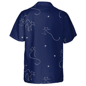 Abstract Cats Drawn By One Line On Blue Hawaiian Shirt, Hawaiian Shirt Gift, Christmas Gift