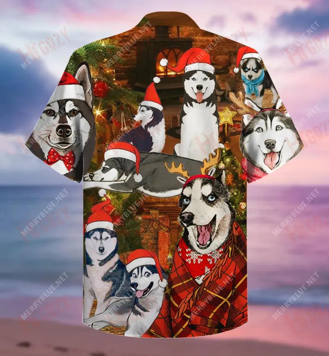 Christmas With Husky Short Hawaiian Shirt Vacation Tropical Shirts Vintage Hawaiian Shirts Crazy Shirts Hawaii_Hawaiian Shirt Gift, Christmas Gift
