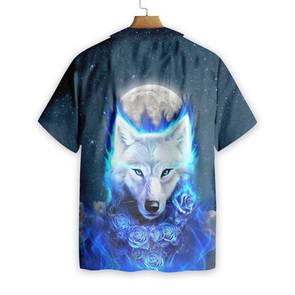 White Wolf Galaxy And Big Moon Behind Hawaiian Shirt, Hawaiian Shirt Gift, Christmas Gift