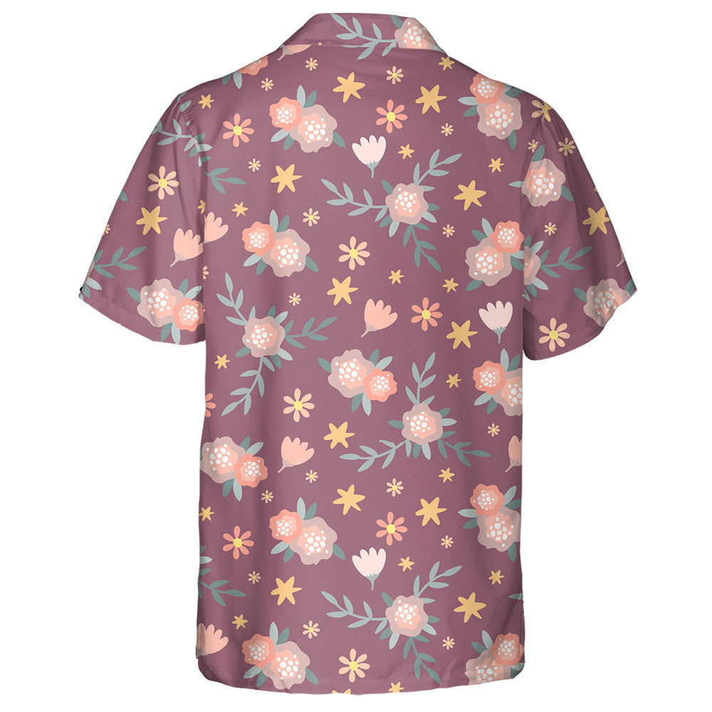 Cute Cartoon Little Flowers And Leaves On Purple Design Hawaiian Shirt, Hawaiian Shirt Gift, Christmas Gift