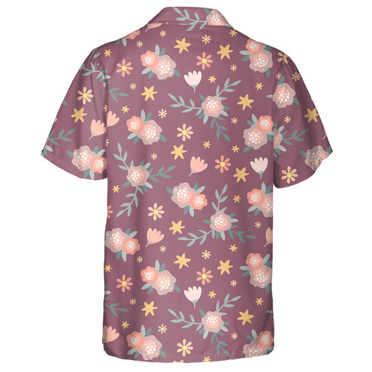 Cute Cartoon Little Flowers And Leaves On Purple Design Hawaiian Shirt, Hawaiian Shirt Gift, Christmas Gift