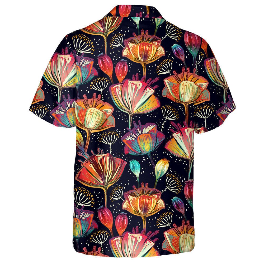 Colorful Pattern Of Impressive Flowers Buds Hand Drawn Hawaiian Shirt, Hawaiian Shirt Gift, Christmas Gift