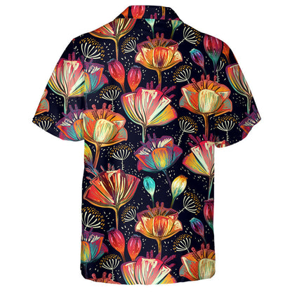 Colorful Pattern Of Impressive Flowers Buds Hand Drawn Hawaiian Shirt, Hawaiian Shirt Gift, Christmas Gift