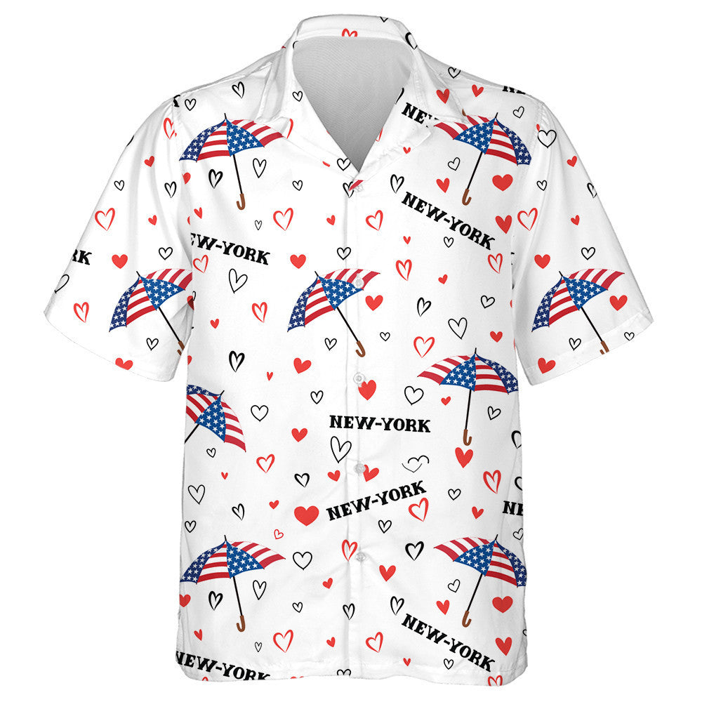 Heart Background With USA Flag Colored Umbrella Illustration Hawaiian Shirt, Hawaiian Shirt Gift, Christmas Gift