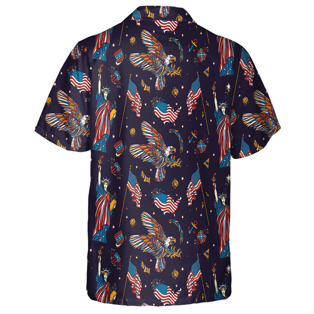Symbols Of The USA Statue Liberty Eagle Flag Pattern Hawaiian Shirt, Hawaiian Shirt Gift, Christmas Gift
