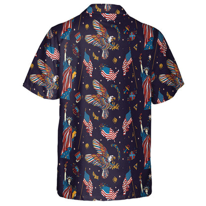 Symbols Of The USA Statue Liberty Eagle Flag Pattern Hawaiian Shirt, Hawaiian Shirt Gift, Christmas Gift