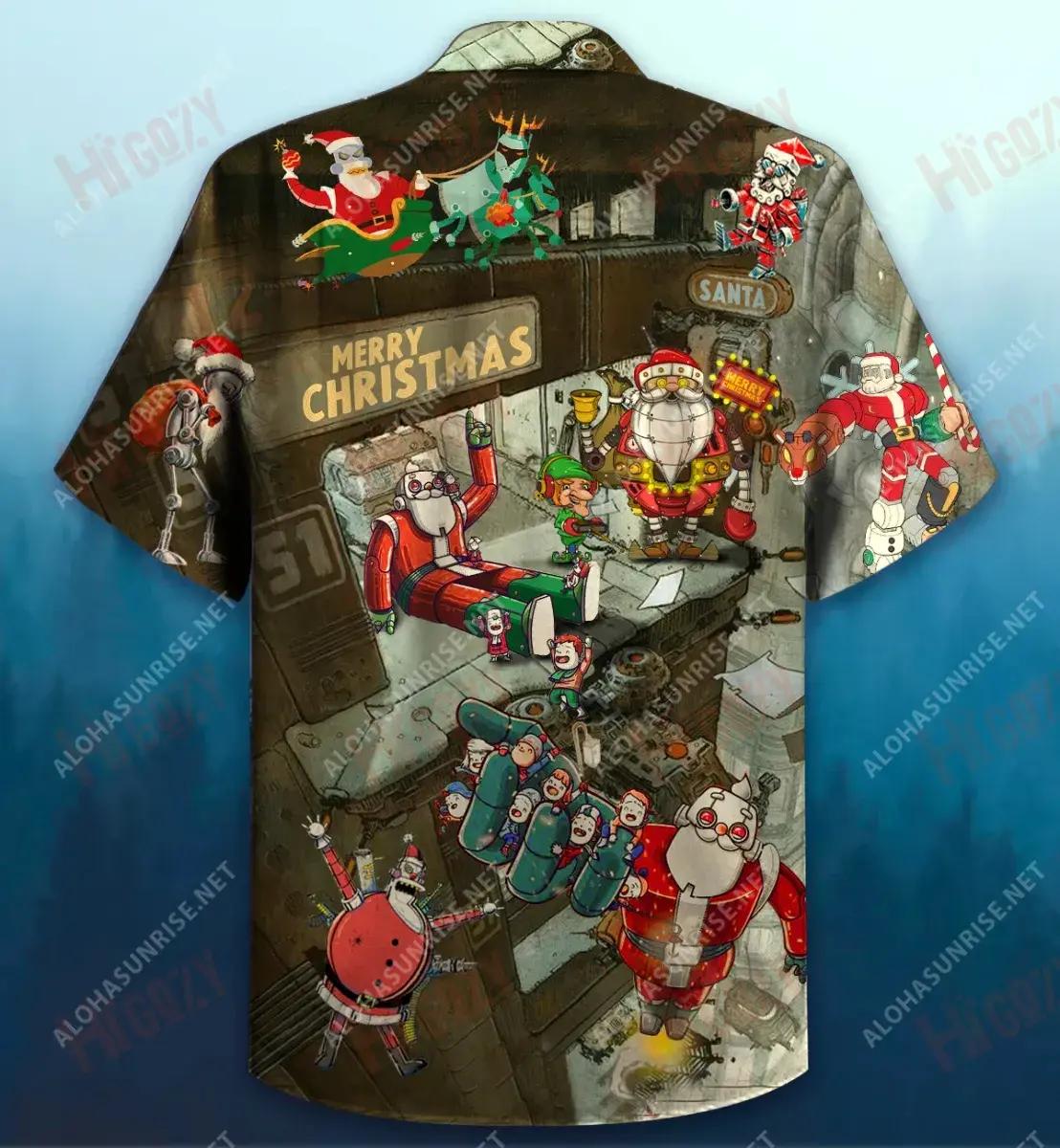 Robot Santa Merry Christmas Short Hawaiian Shirt Summer Short Sleeve Hawaiian Crazy Shirts Hawaiian Shirt Pattern, Hawaiian Shirt Gift, Christmas Gift