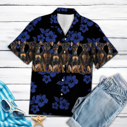 Awesome Miniature Pinscher Tropical Hibiscus On Black Pattern Hawaiian Shirt, Hawaiian Shirt Gift, Christmas Gift