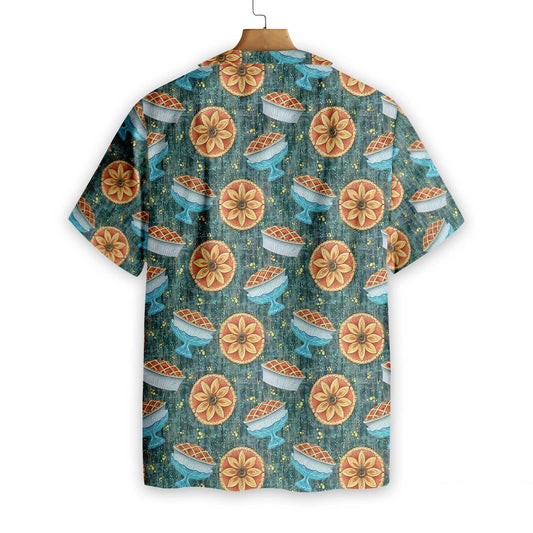 Dark Cyan Background Thanksgiving Autumn Pie Design Hawaiian Shirt, Hawaiian Shirt Gift, Christmas Gift