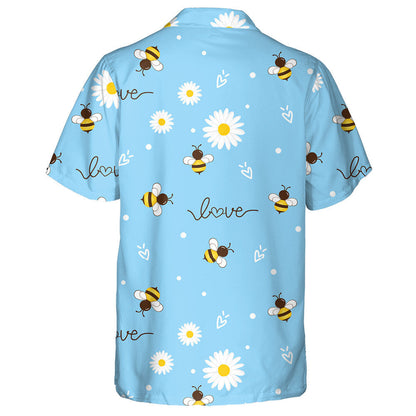 Flying Bees And Daisy Flower On Blue Background Hawaiian Shirt, Hawaiian Shirt Gift, Christmas Gift