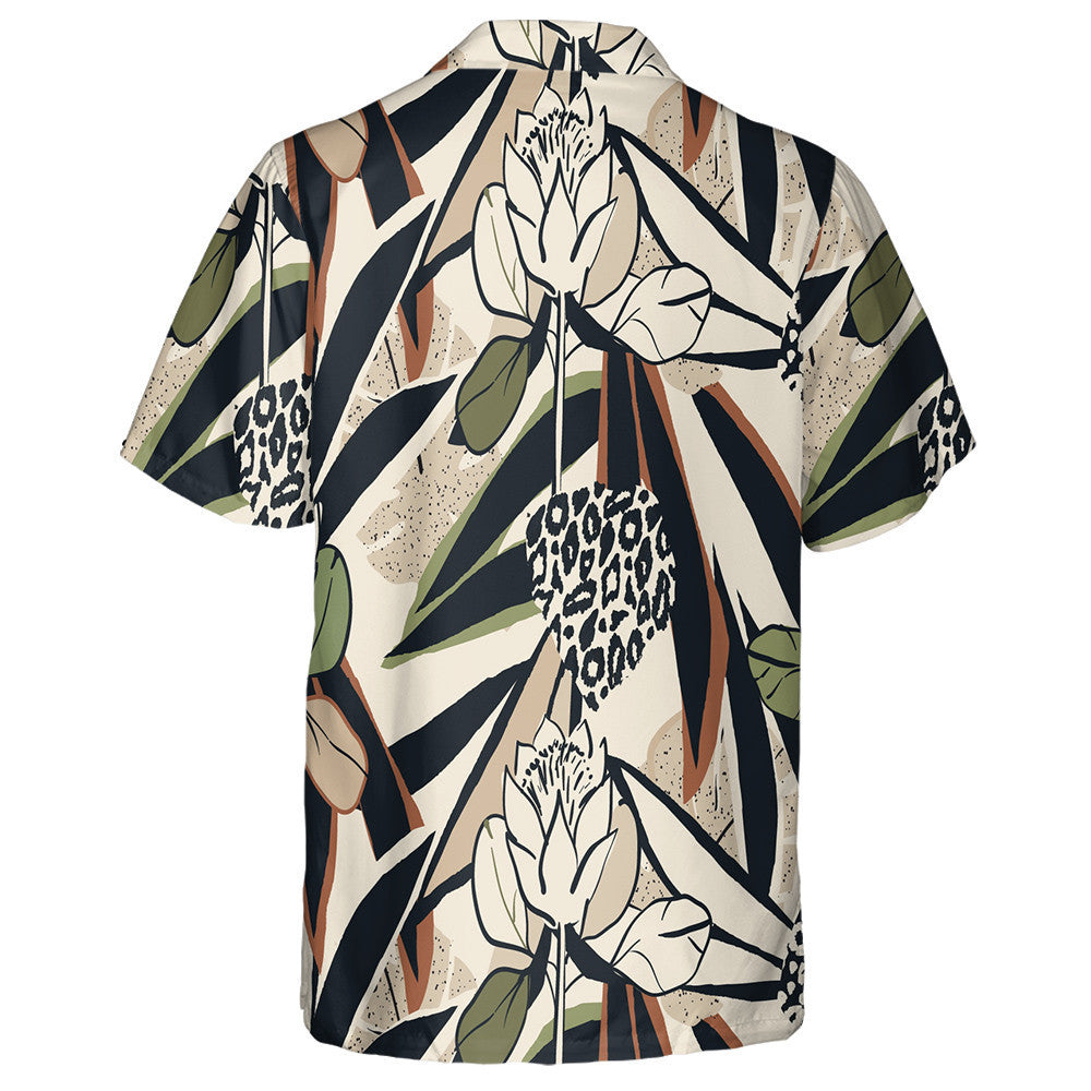 Hand Drawn Abstract Floral With Leopard Hawaiian Shirt, Hawaiian For Gift