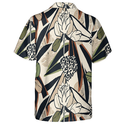 Hand Drawn Abstract Floral With Leopard Hawaiian Shirt, Hawaiian For Gift