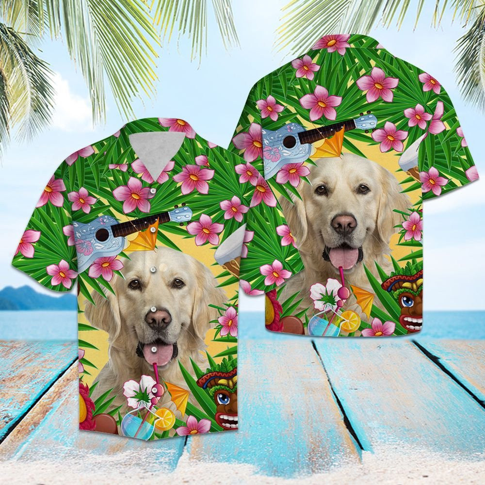 Cutest Golden Retriever Enjoy Summer Party Pattern Hawaiian Shirt, Hawaiian Shirt Gift, Christmas Gift