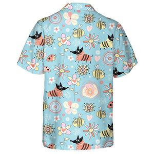 Texture Dogs And Bees On The Flowers Hawaiian Shirt,Hawaiian Shirt Gift, Christmas Gift