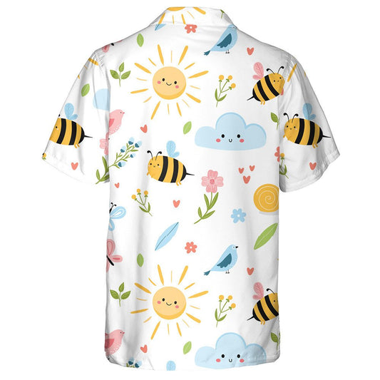 Watercolor Bees Cloud Birds And Flowers In Sunday Hawaiian Shirt, Hawaiian Shirt Gift, Christmas Gift