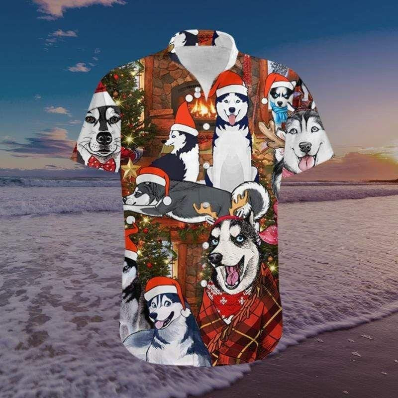 Hawaiian Shirt A Merry Christmas With Cute Husky Dog, Hawaiian Shirt Gift, Christmas Gift