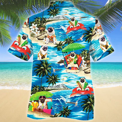 Funny Pug Dog Lovers Beach Vibe Pattern Hawaiian Shirt, Hawaiian Shirt Gift, Christmas Gift