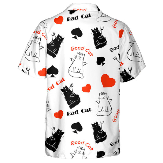 Black And White Funny Cats Spades And Hearts Hawaiian Shirt, Hawaiian Shirt Gift, Christmas Gift