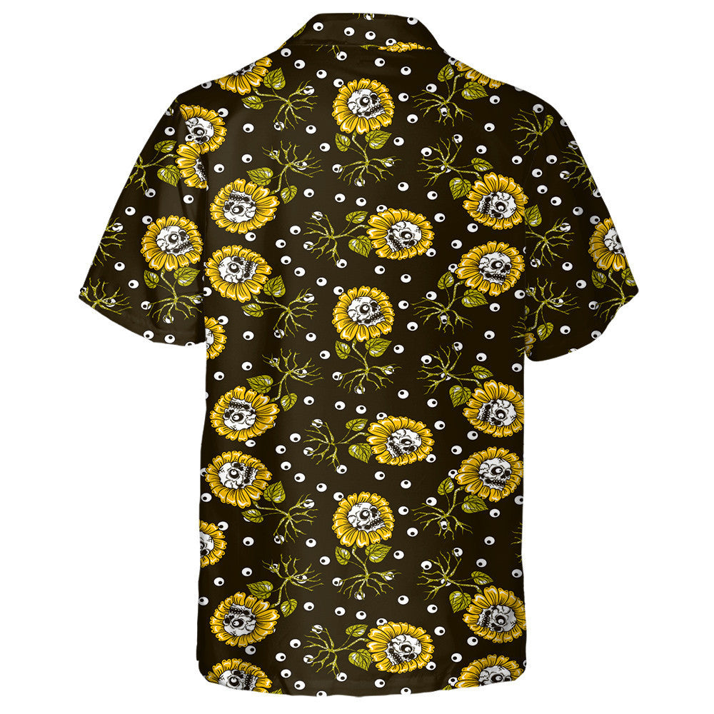 Creepy Skull On Sunflowers Roots Plants And Eyeballs Hawaiian Shirt, Hawaiian Shirt Gift, Christmas Gift