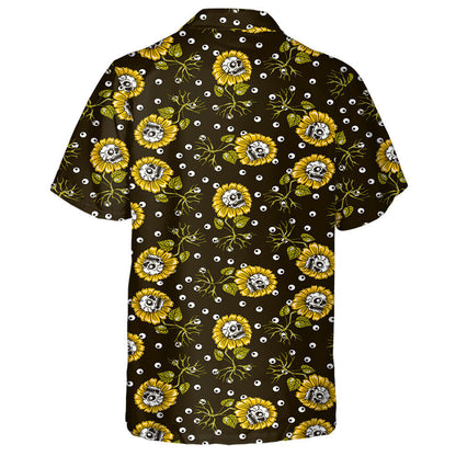 Creepy Skull On Sunflowers Roots Plants And Eyeballs Hawaiian Shirt, Hawaiian Shirt Gift, Christmas Gift