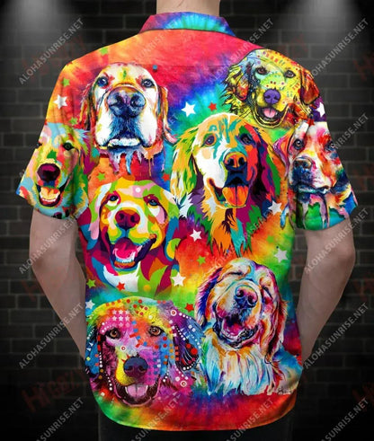Colorful Golden Retriever Unisex Short Sleeve Shirt Summer Hawaiian T Shirts Best Hawaiian Shirts Hawaiian Shirts For Men, Hawaiian Shirt Gift, Christmas Gift