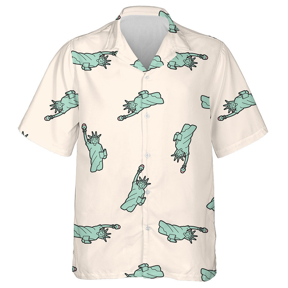 The Statue Of Liberty Icon Elements Pattern Hawaiian Shirt,Hawaiian Shirt Gift, Christmas Gift