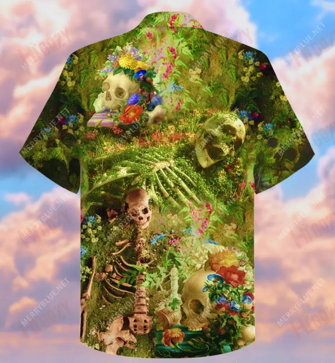 Flower Skull Skeleton Short Short Sleeve Shirt Vacation Hawaiian T Shirts Hawaiian Crazy Shirts Hawaiian Shirts For Women, Hawaiian Shirt Gift, Christmas Gift