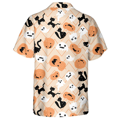 Halloween Black Cat Ghost Pumpkin Autumn Spooky Hawaiian Shirt, Hawaiian Shirt Gift, Christmas Gift