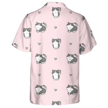 Cartoon Cat And Heart Design On Pink Background Hawaiian Shirt, Hawaiian Shirt Gift, Christmas Gift