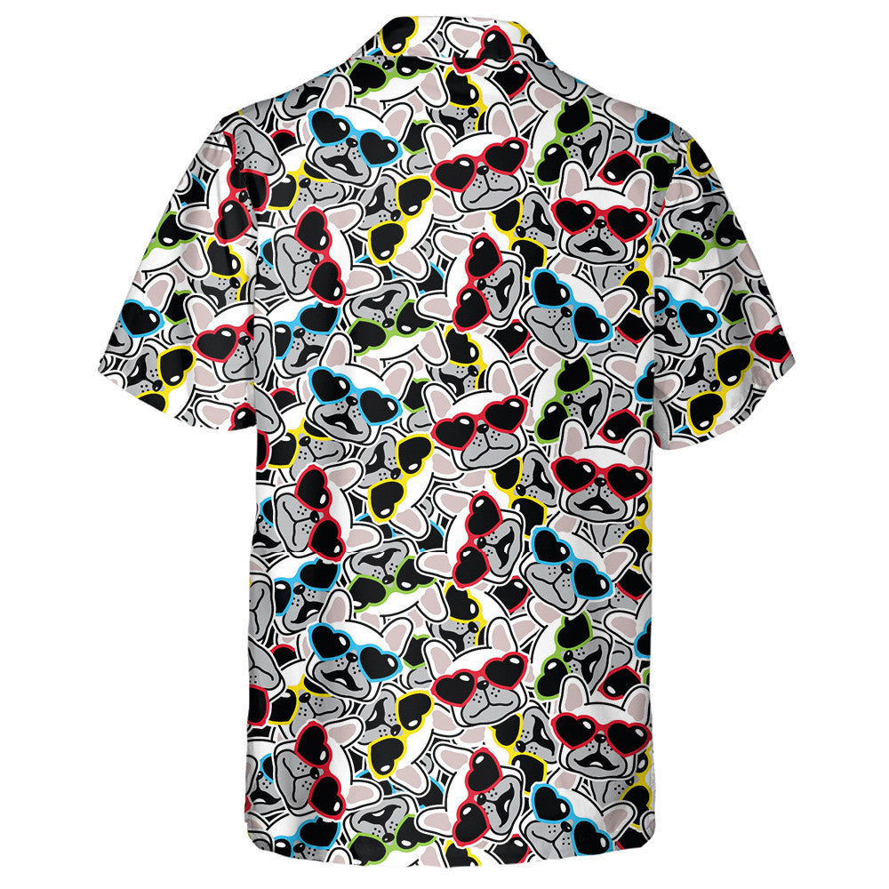 Bulldog Face And Heart Shaped Sunglasses Hawaiian Shirt, Hawaiian For Gift